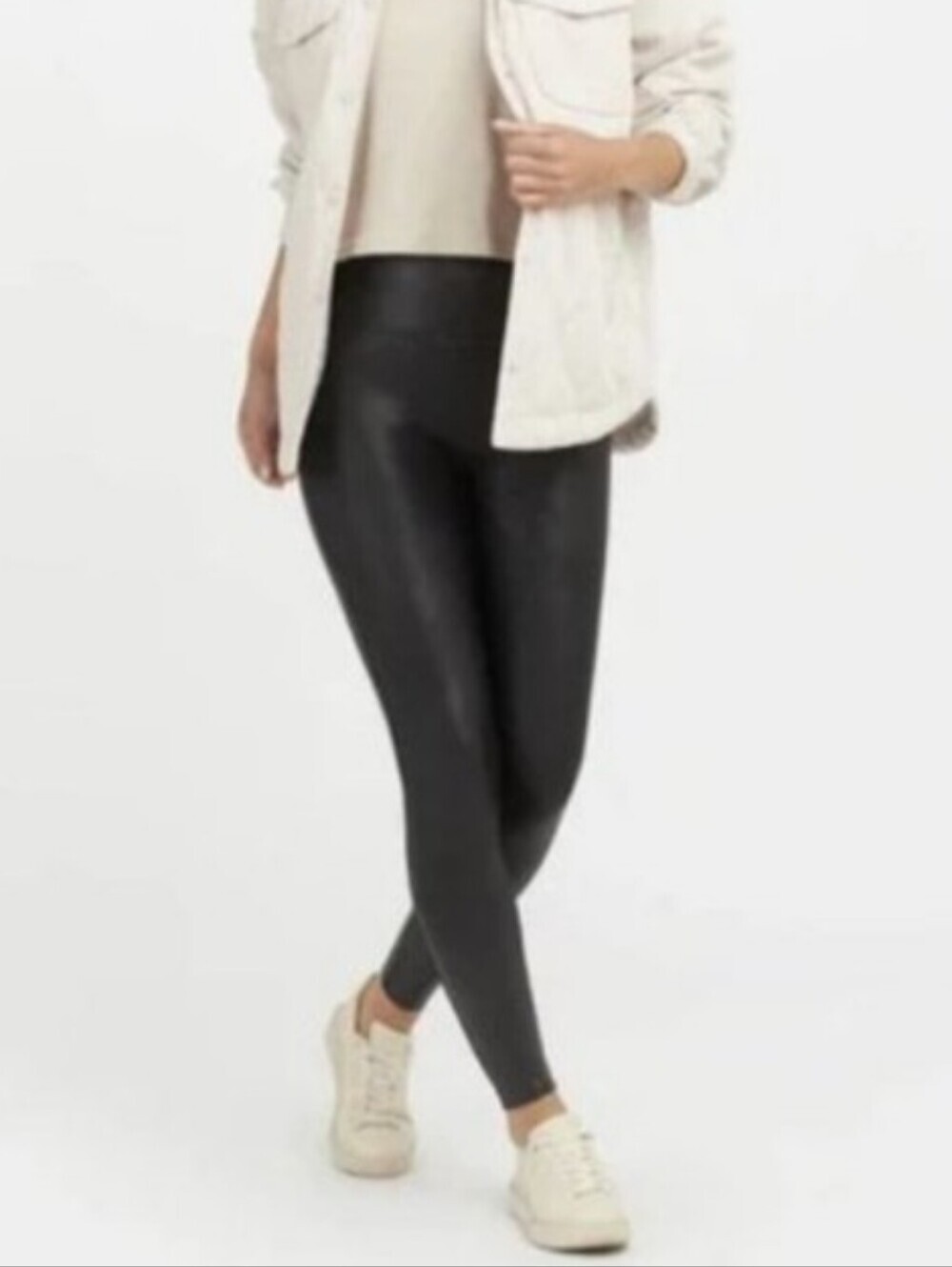 Spanx Black Faux Leather Leggings Full Length Size Large